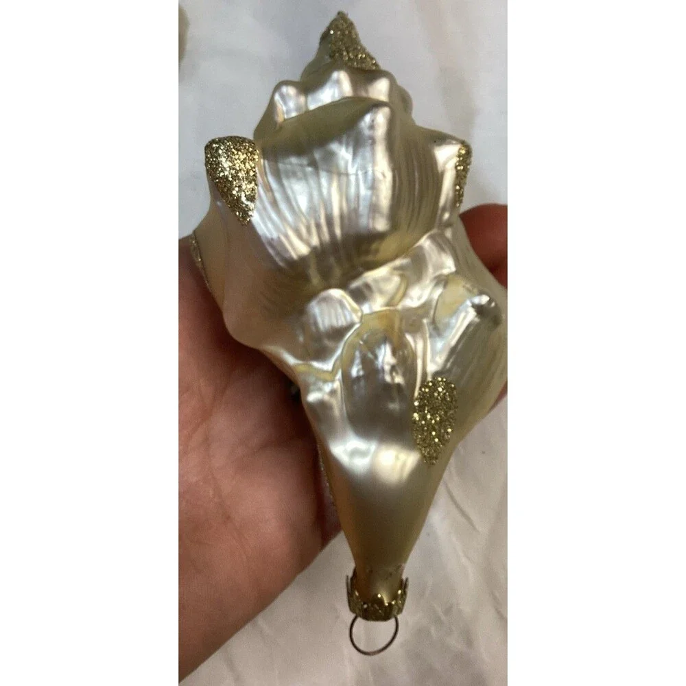 Neiman Marcus Hand Blown Glass Seashell & Seahorse Ornament Set Of Four Vintage